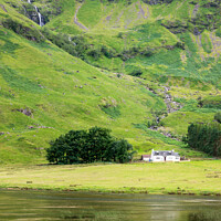 Buy canvas prints of Lone house in Glen Coe valley, Highlands of Scotla by Delphimages Art