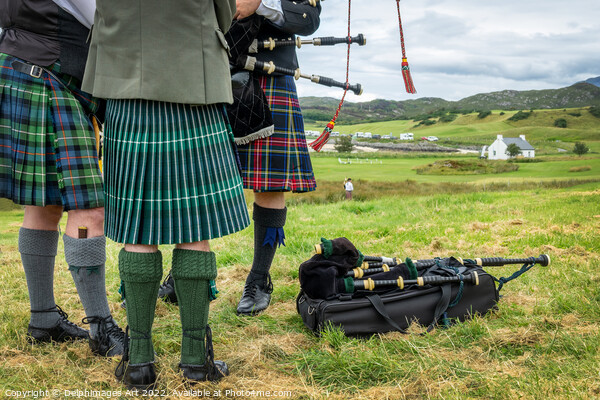 Scottish bagpipers during Highland Games, Scotland Picture Board by Delphimages Art