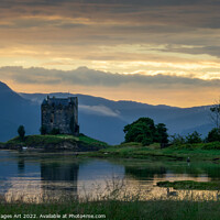Buy canvas prints of Loch Laich and castle Stalker at sunset, Argyll, S by Delphimages Art