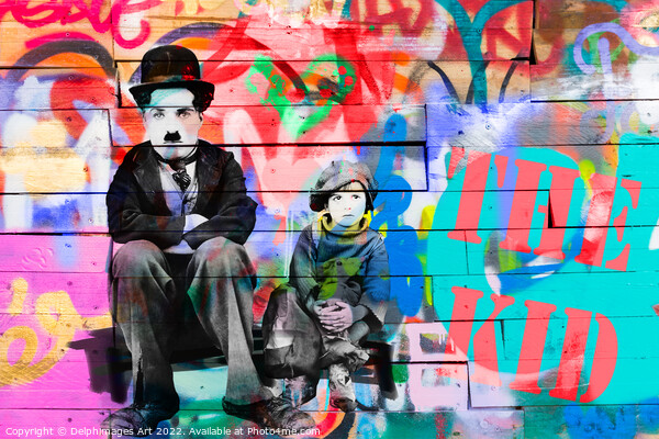 Charlie Chaplin and the Kid graffiti Picture Board by Delphimages Art