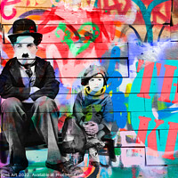 Buy canvas prints of Charlie Chaplin and the Kid graffiti by Delphimages Art