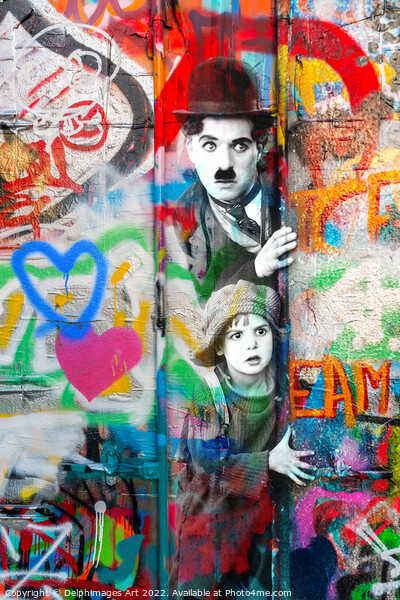 Charlie Chaplin and the Kid street art Picture Board by Delphimages Art