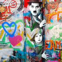 Buy canvas prints of Charlie Chaplin and the Kid street art by Delphimages Art
