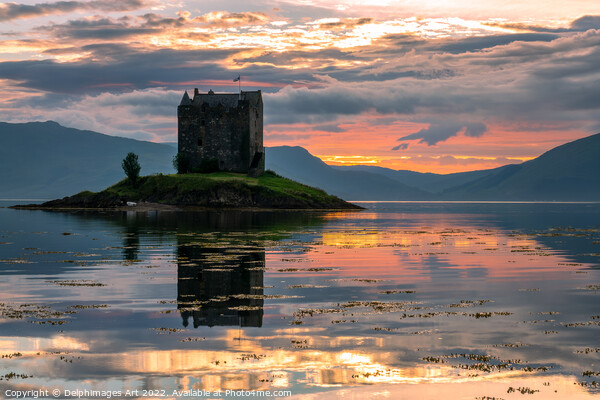 Castle Stalker at sunset, Scotland Picture Board by Delphimages Art