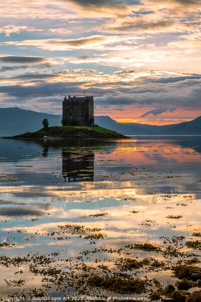 Castle Stalker on Loch Laich at sunset Picture Board by Delphimages Art