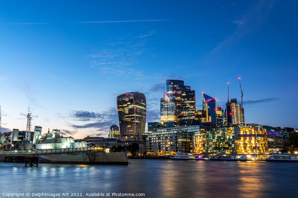 London panorama, the City and Tower Bridge Picture Board by Delphimages Art