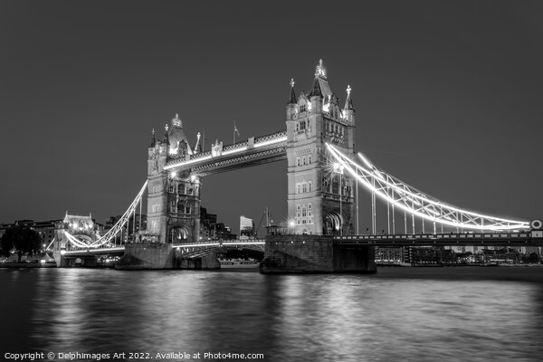 London Tower bridge at night, black and white Picture Board by Delphimages Art