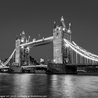 Buy canvas prints of London Tower bridge at night, black and white by Delphimages Art