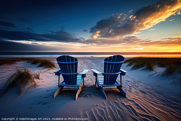 Beach chairs at sunset Picture Board by Delphimages Art