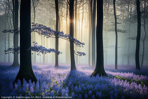 Bluebells woods, misty forest Picture Board by Delphimages Art
