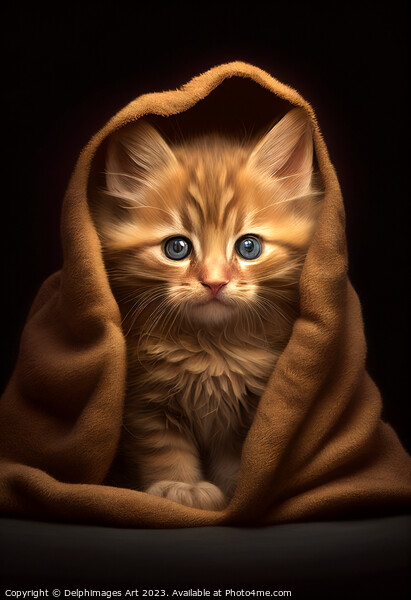 Ginger kitten in a blanket Picture Board by Delphimages Art