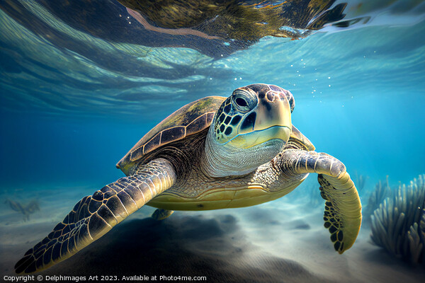 Green sea turtle underwater Picture Board by Delphimages Art