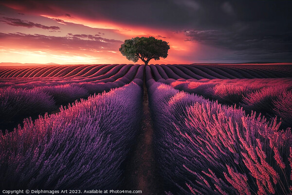 Lavender field at sunset Picture Board by Delphimages Art