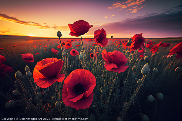 Red poppy field at sunset Picture Board by Delphimages Art