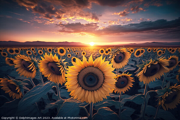 Sunflower field at sunset Picture Board by Delphimages Art