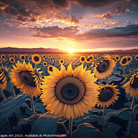 Buy canvas prints of Sunflower field at sunset by Delphimages Art
