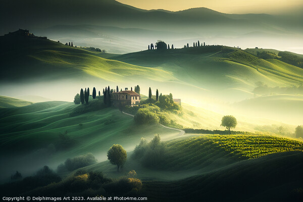 Tuscany misty landscape in spring Picture Board by Delphimages Art