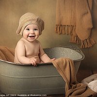 Buy canvas prints of Bath time, baby in a vintage bathtub by Delphimages Art