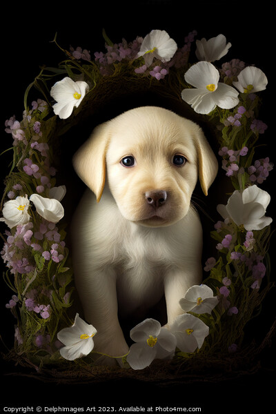 Golden Labrador Retriever puppy portrait Picture Board by Delphimages Art
