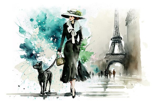 La Parisienne, elegant woman in Paris watercolor Picture Board by Delphimages Art