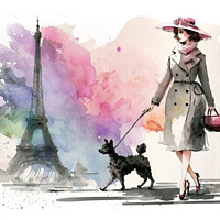 Buy canvas prints of Walking the dog in Paris, Eiffel tower watercolor by Delphimages Art