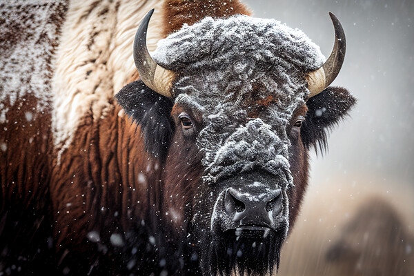 American buffalo portrait in winter Picture Board by Delphimages Art