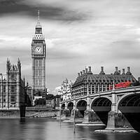 Buy canvas prints of Bus on Westminster bridge, Big Ben, London by Delphimages Art
