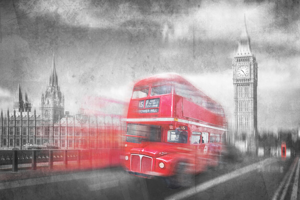 British red bus and Big Ben, London Picture Board by Delphimages Art