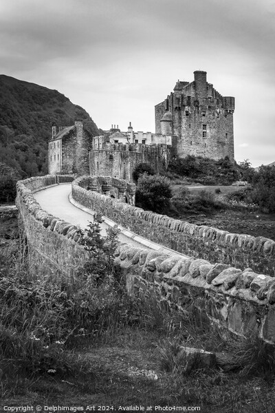 Eilean Donan castle, Scotland - Black and white Picture Board by Delphimages Art