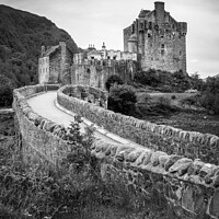 Buy canvas prints of Eilean Donan castle, Scotland - Black and white by Delphimages Art