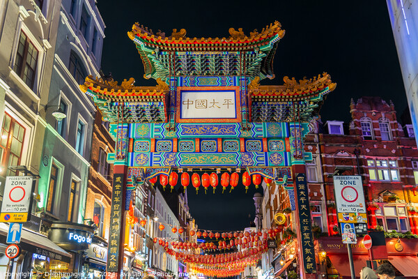 Chinese gate in Gerrard street, London Picture Board by Delphimages Art