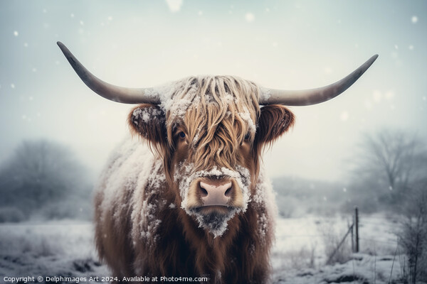 Highland cow in the snow Picture Board by Delphimages Art