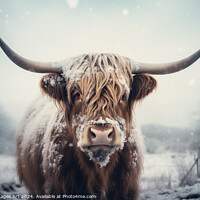 Buy canvas prints of Highland cow in the snow by Delphimages Art