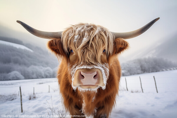 Higland cow portrait, Scotland in winter Picture Board by Delphimages Art