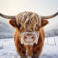 Buy canvas prints of Higland cow portrait, Scotland in winter by Delphimages Art