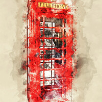 Buy canvas prints of London red phone box watercolor by Delphimages Art