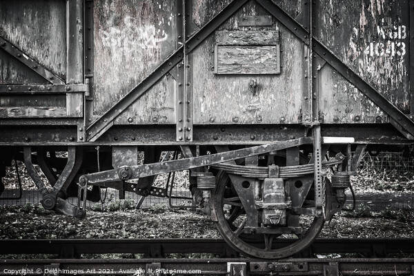 Wheel and mechanism of an old train in Bristol Picture Board by Delphimages Art