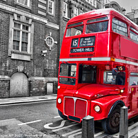 Buy canvas prints of London. Red double decker vintage bus in a street by Delphimages Art