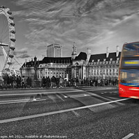 Buy canvas prints of Red bus on Westminster bridge, London, UK by Delphimages Art