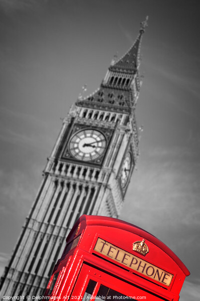 London telephone box and Big Ben Picture Board by Delphimages Art