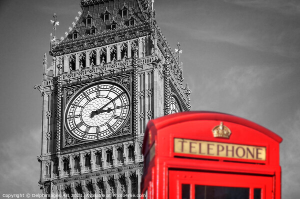 London. Red telephone box and Big Ben Picture Board by Delphimages Art