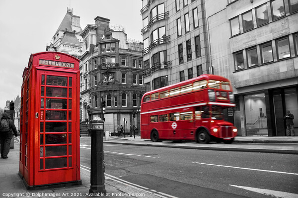 London. Red phone box and vintage bus Picture Board by Delphimages Art