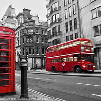 Buy canvas prints of London. Red phone box and vintage bus by Delphimages Art