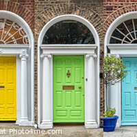 Buy canvas prints of Dublin. Panoramic rainbow collection of doors by Delphimages Art