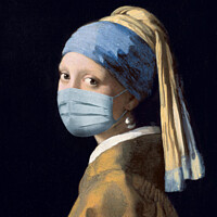 Buy canvas prints of Girl with a pearl earring and a mask by Delphimages Art