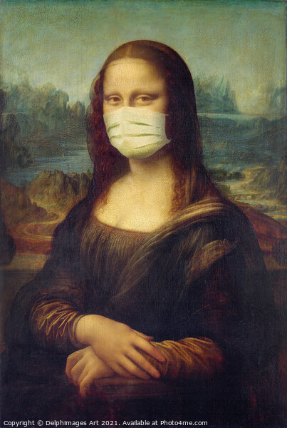 Mona Lisa wearing a mask, covid-19 fun art Picture Board by Delphimages Art