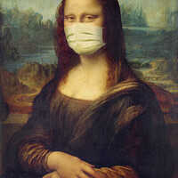 Buy canvas prints of Mona Lisa wearing a mask, covid-19 fun art by Delphimages Art