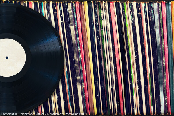 Collection of vinyl records, vintage music Picture Board by Delphimages Art