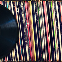 Buy canvas prints of Collection of vinyl records, vintage music by Delphimages Art