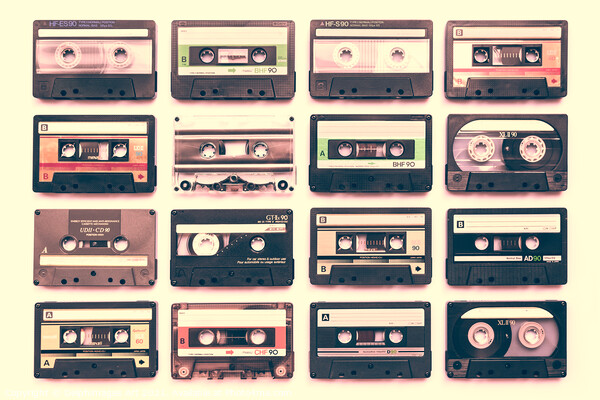 Collection of cassette tapes, vintage music Picture Board by Delphimages Art